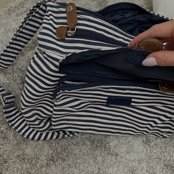 Crossbody Shoulder Bag Sailer Stripe Leather Buckles - Picture 6 of 6